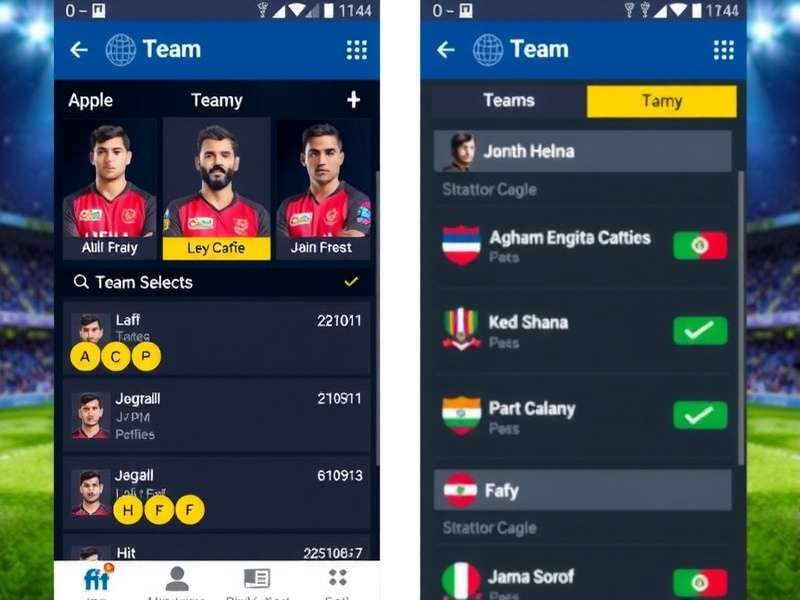Football Fantasy11 app interface showing team selection and Indian football leagues